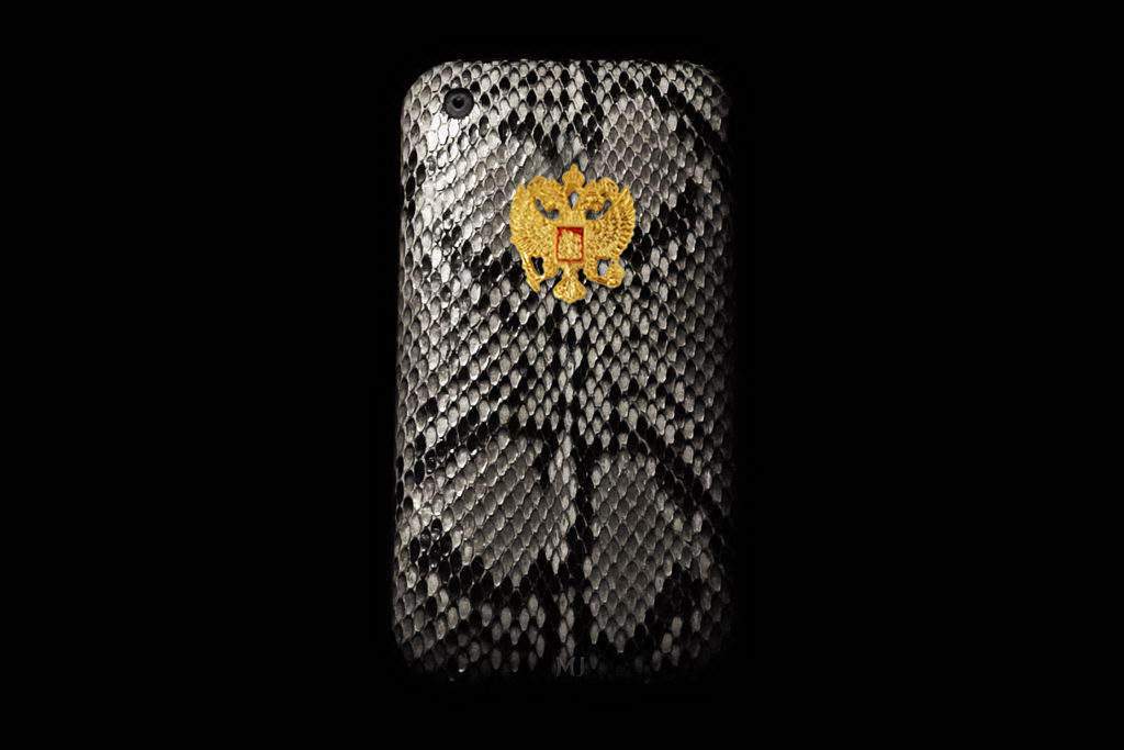 Apple iPhone Exotic Leather MJ Handcrafted - Python Original Brown Grey incrusted Gold Diamond Apple