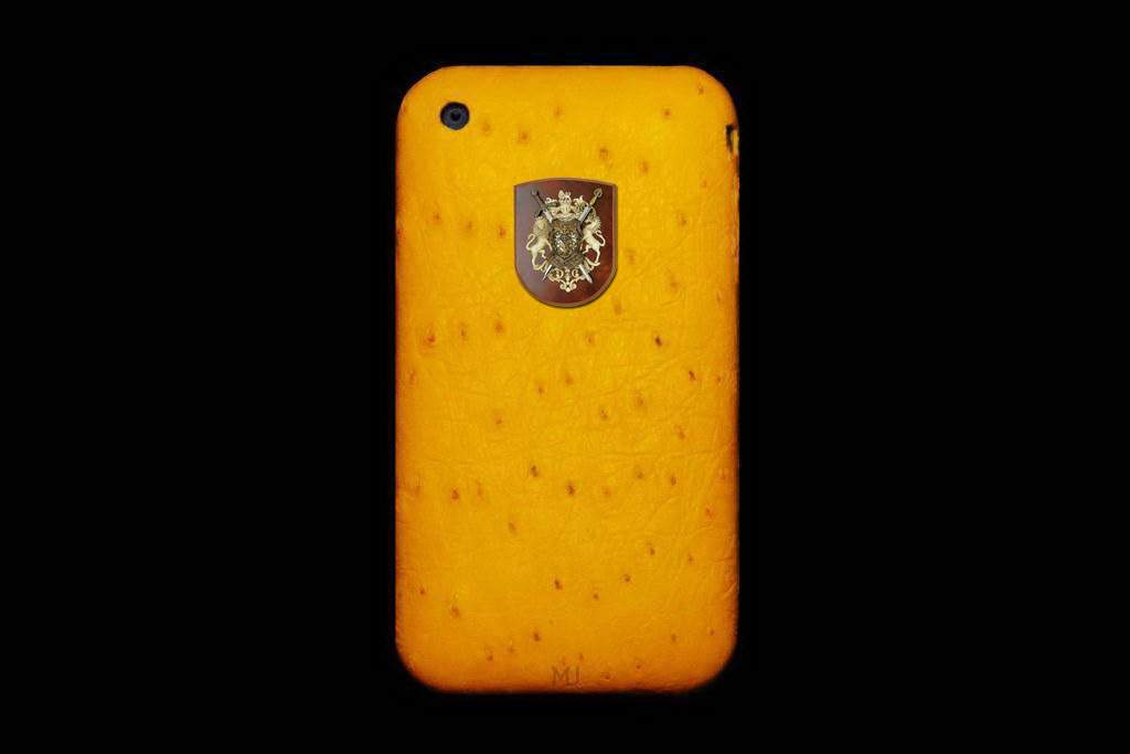 Apple iPhone Leather MJ Unique Phone - Ostrich Yellow Skin with Diamond Apple