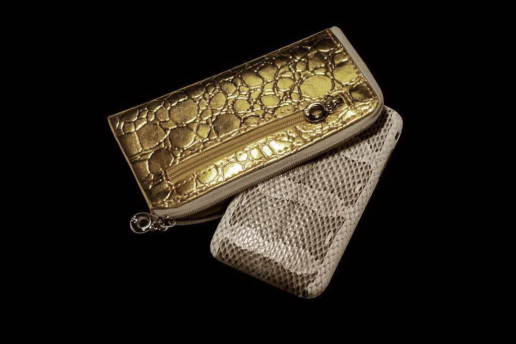 MJ Apple Silver iPhone Python Leather and Golden Mobile Phone Case from Genuine Crocodile Leather
